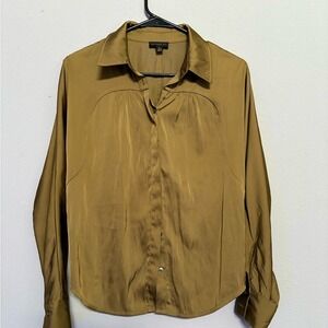 Current Air Metallic Button Down Blouse Career Office Quiet Luxury Old Money